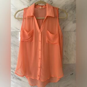 Bright coral chiffon sleeveless collared top by Lush